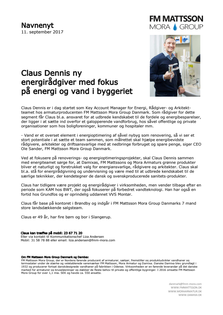 Claus Dennis ny energirådgiver med fokus på energi og vand i byggeriet