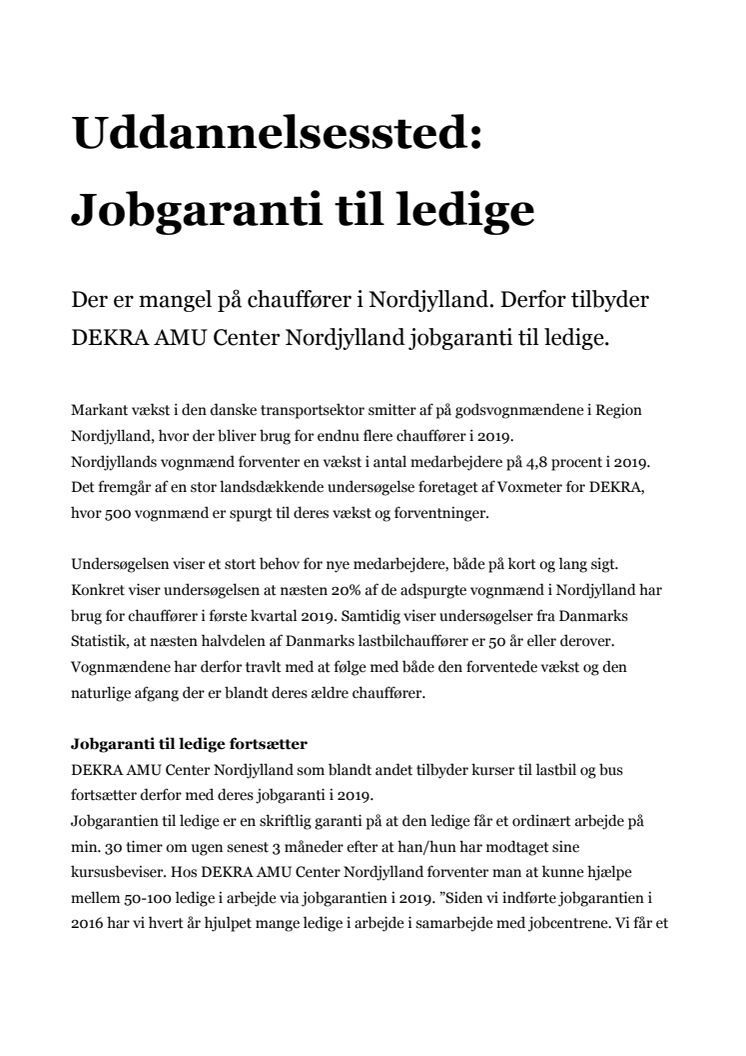 Uddannelsessted: Jobgaranti til ledige 