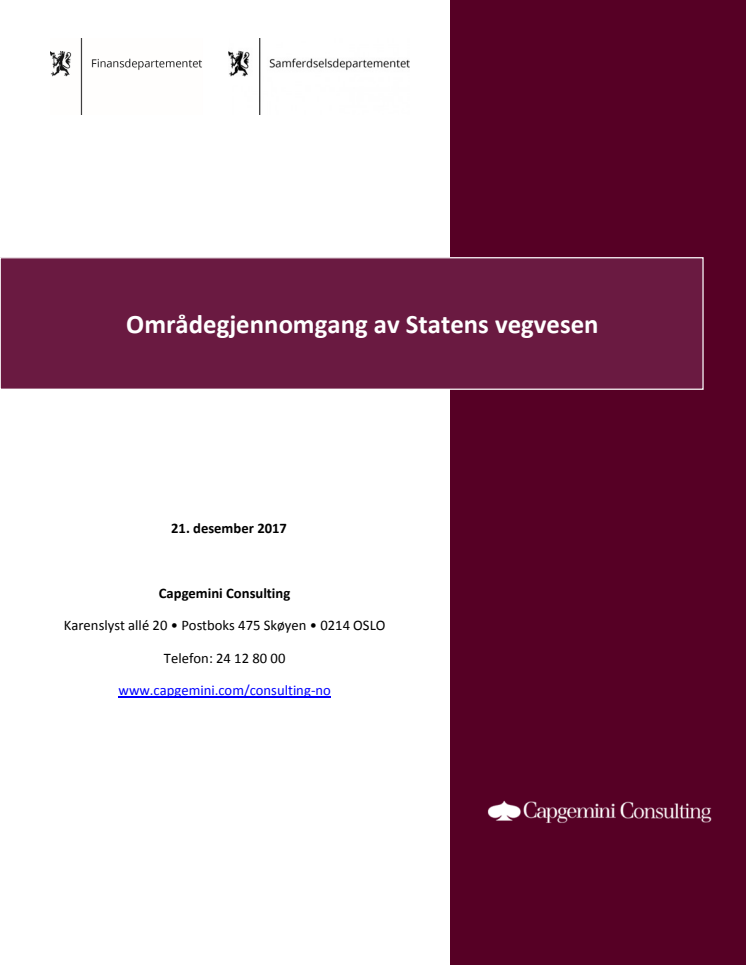 Områdegjennomgang av Statens vegvesen, Capgemini Consulting, 2017