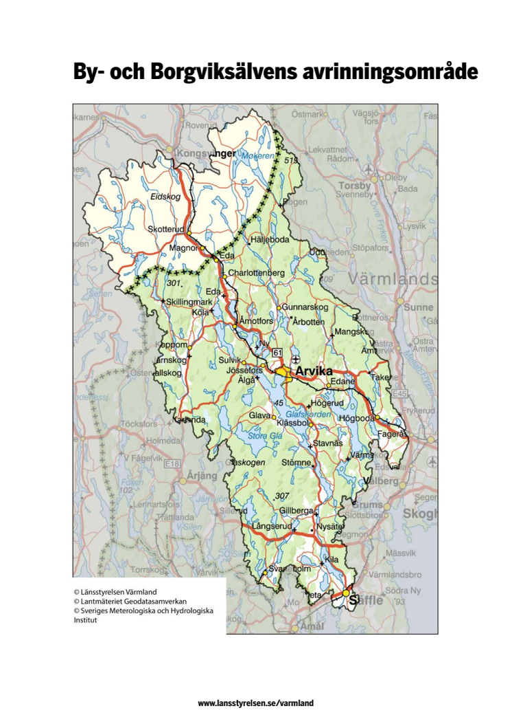 Karta över By- och Borgviksälvens avrinningsområde