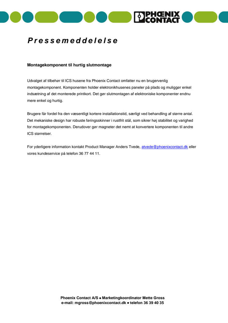 ​  Montagekomponent til hurtig slutmontage