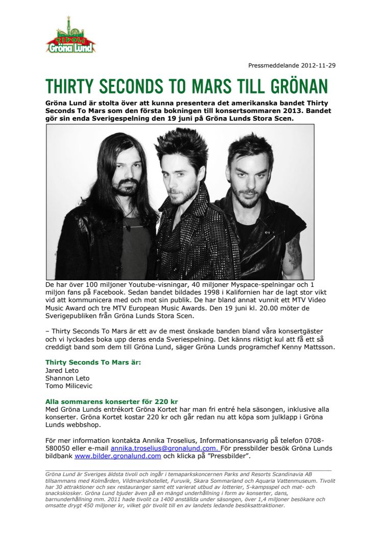 Thirty Seconds To Mars till Grönan