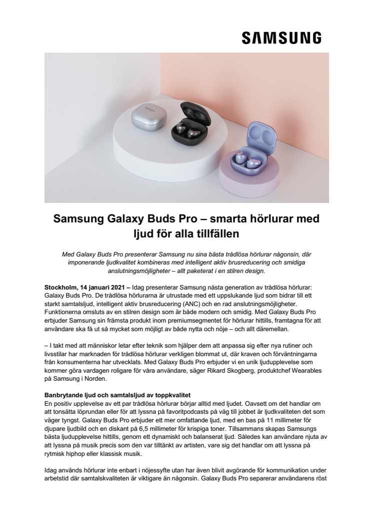 Samsung Galaxy Buds Pro – smarta hörlurar med ljud för alla tillfällen