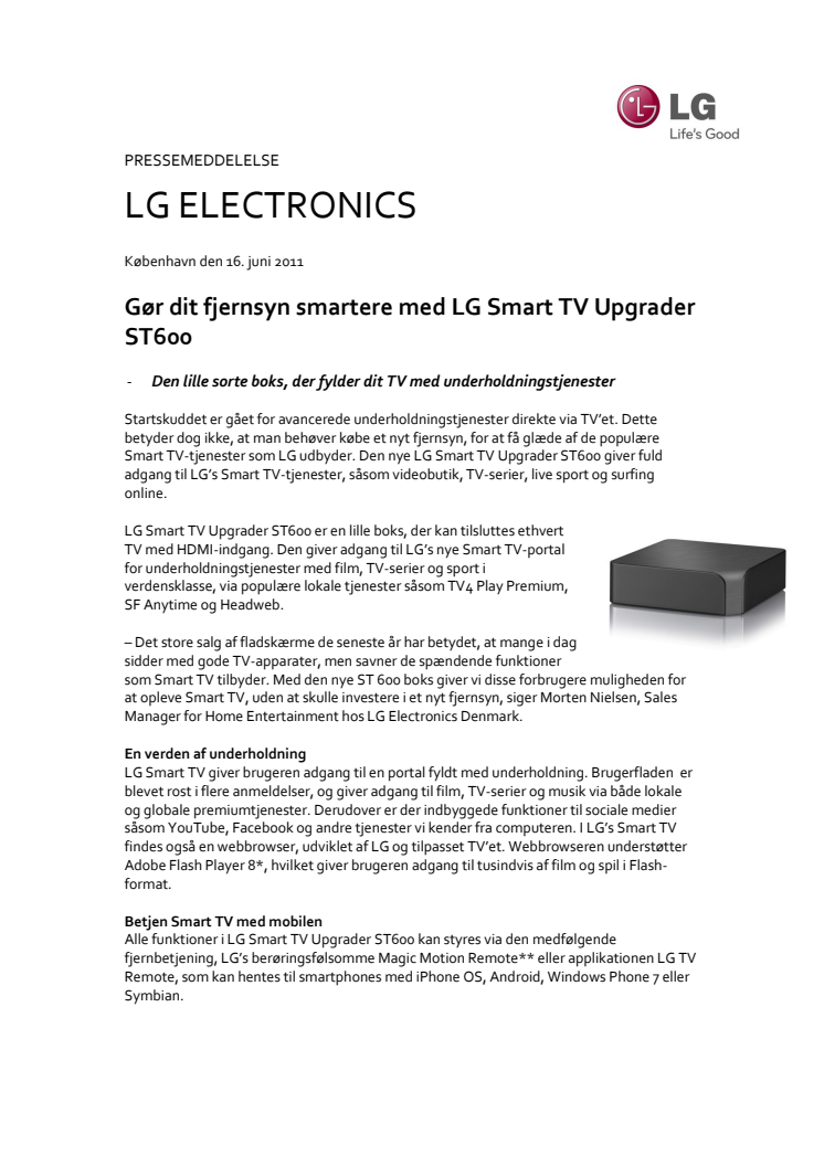 Gør dit fjernsyn smartere med LG Smart TV Upgrader ST600