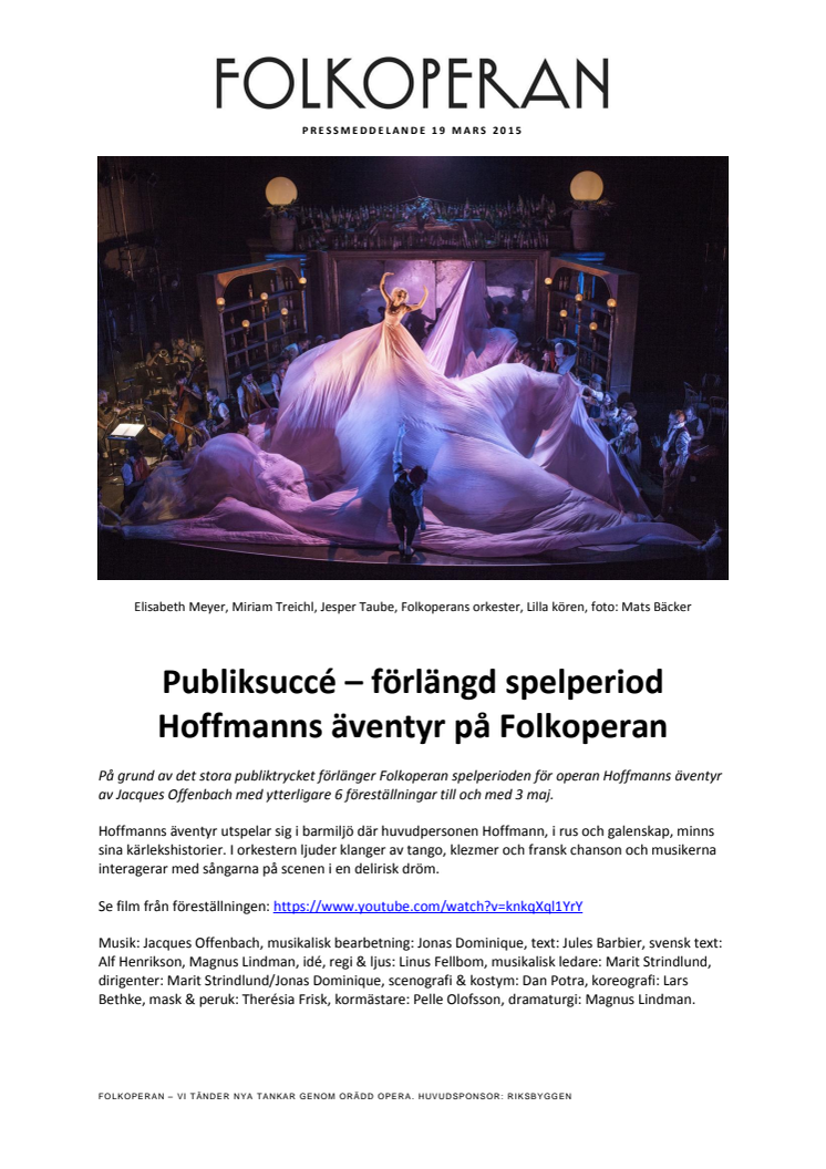 Publiksuccé – förlängd spelperiod Hoffmanns äventyr på Folkoperan