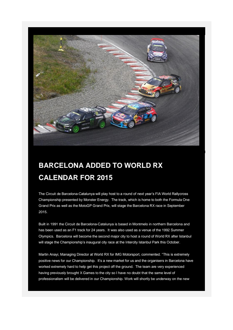 Barcelona adderas till kalendern för World Rallycross Championship 2015