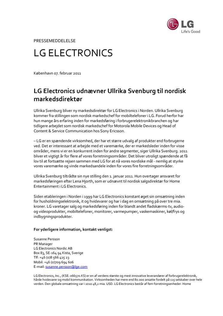 LG Electronics udnævner Ullrika Svenburg til nordisk markedsdirektør