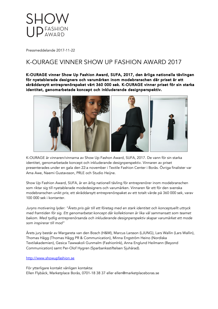 K-OURAGE VINNER SHOW UP FASHION AWARD 2017