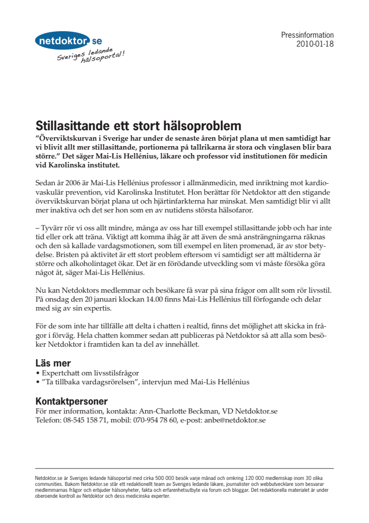 Stillasittande ett stort hälsoproblem