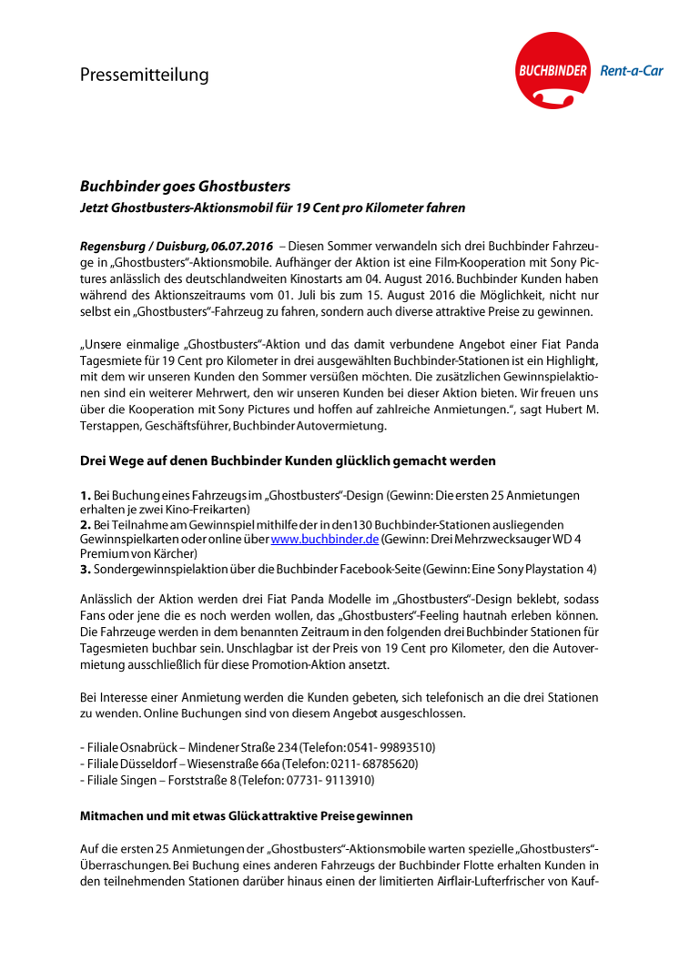 Buchbinder goes Ghostbusters - Aktionsmobil für 19 Cent pro Kilometer fahren