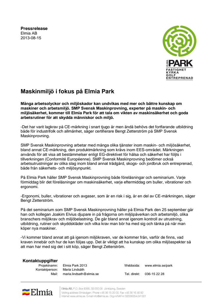 Maskinmiljö i fokus på Elmia Park