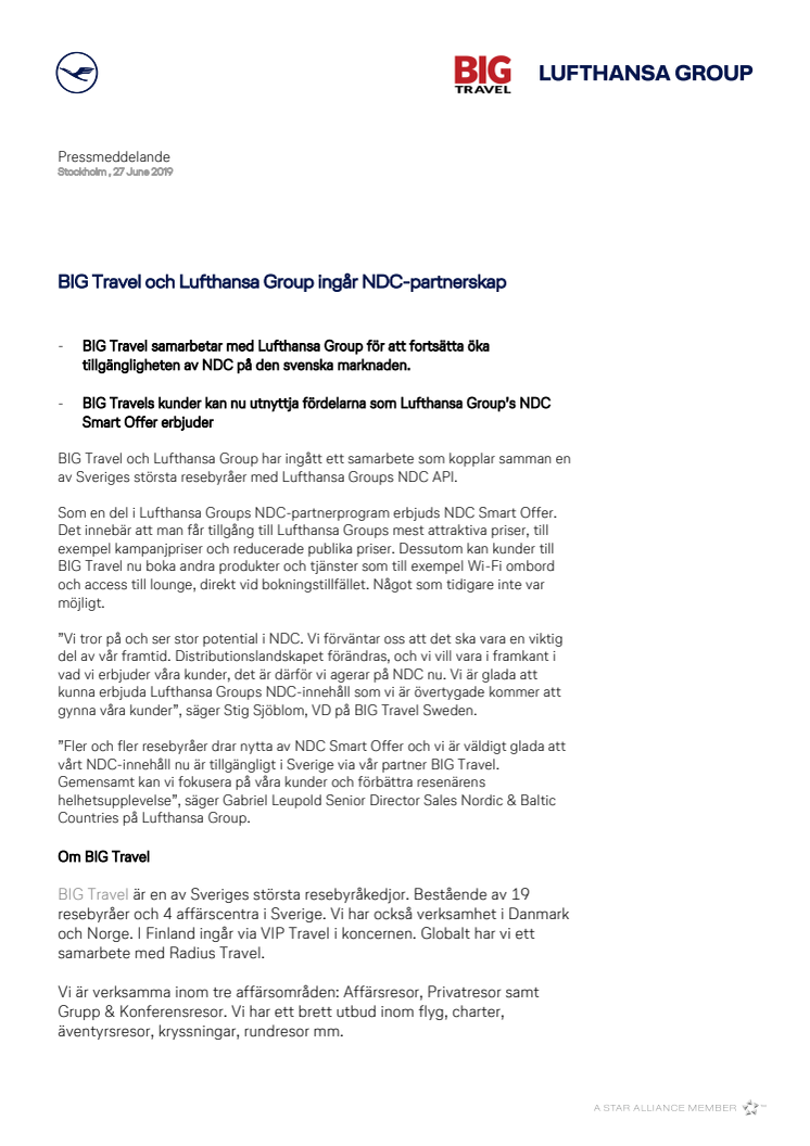 BIG Travel och Lufthansa Group ingår NDC-partnerskap