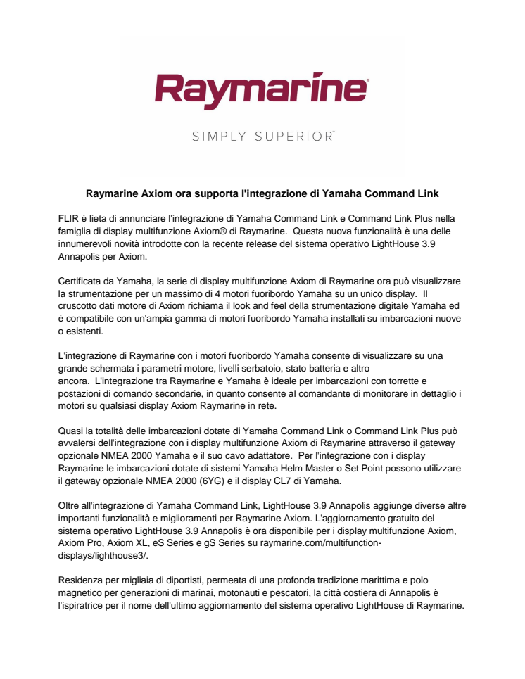 Raymarine Axiom ora supporta l'integrazione di Yamaha Command Link 