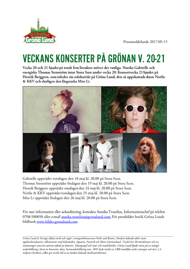 Veckans konserter på Grönan V. 20-21