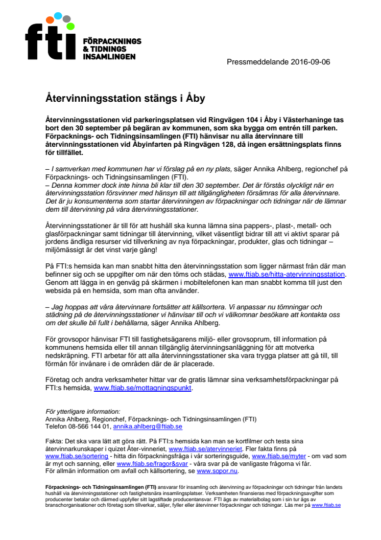 ​Återvinningsstation stängs i Åby