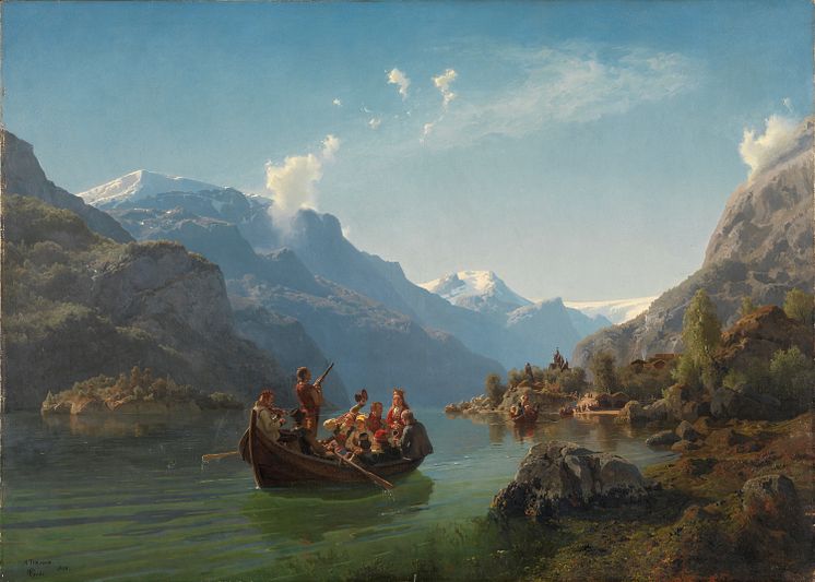 Hans Gude and Adolph Tidemand, Bridal Voyage on the Hardanger Fjord