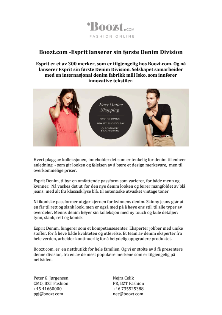 Boozt.com -Esprit lanserer sin første Denim Division