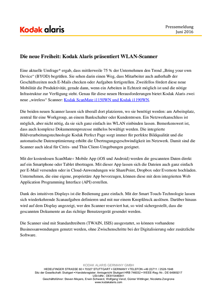 Die neue Freiheit: Kodak Alaris präsentiert WLAN-Scanner