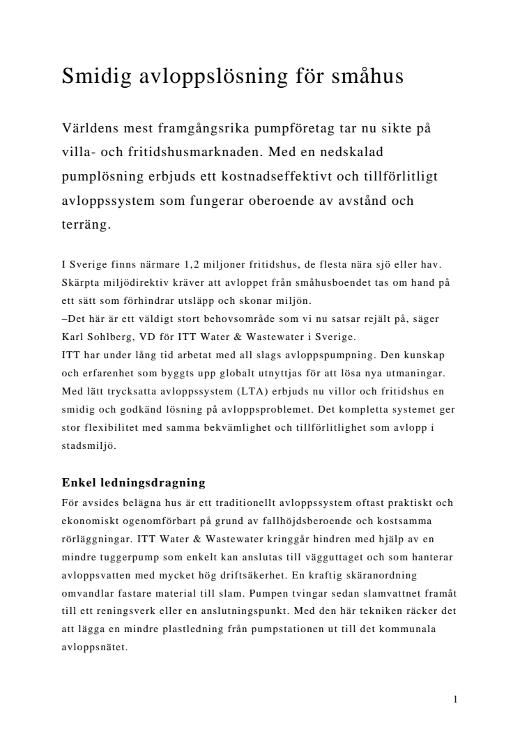 Smidig avloppslösning för småhus 