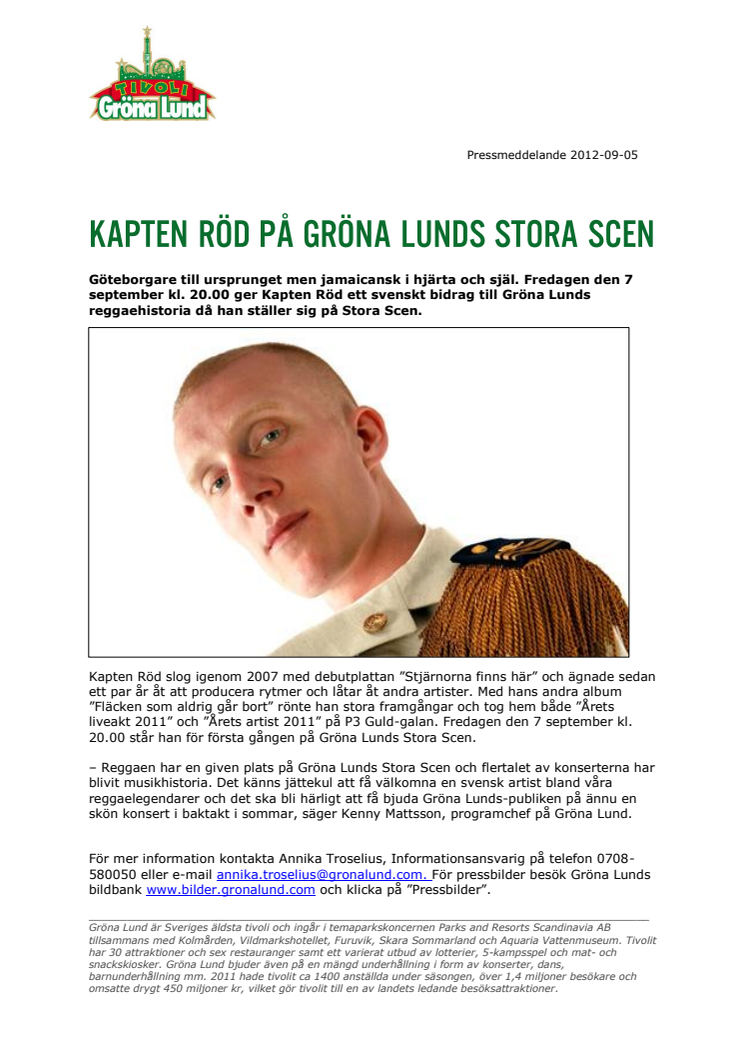 Kapten Röd på Gröna Lunds Stora Scen
