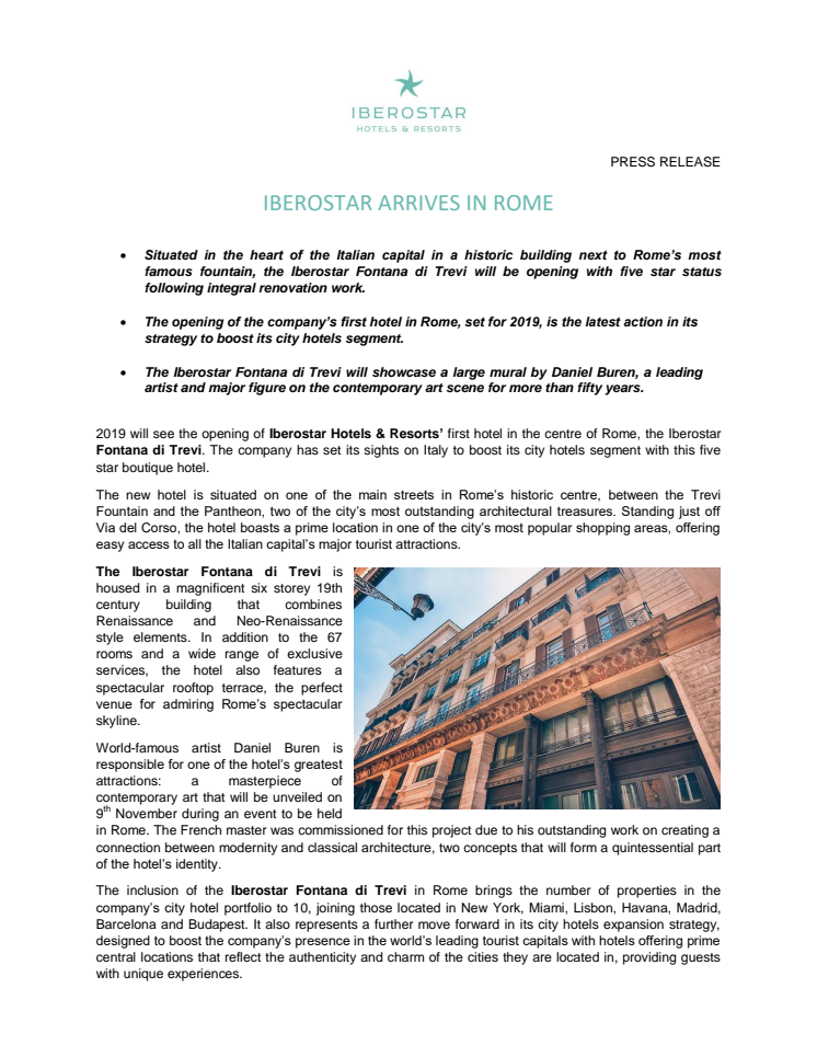 ​Iberostar Hotels & Resorts öppnar hotell i Rom