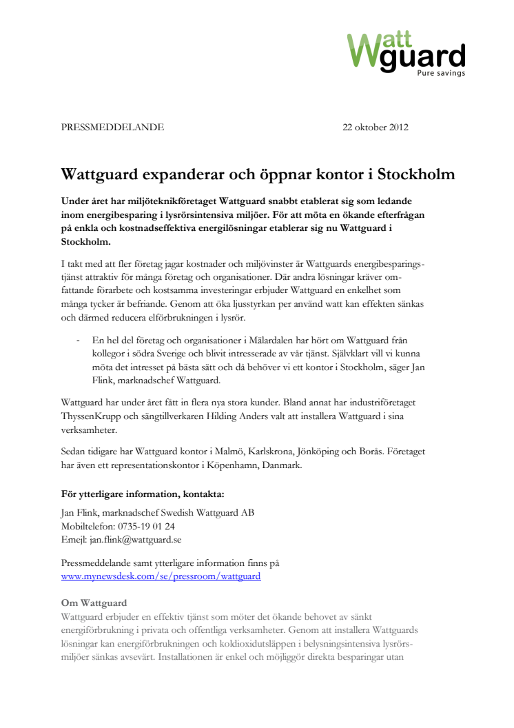 Wattguard expanderar och öppnar kontor i Stockholm