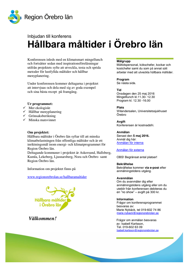 Inbjudan till konferens Hållbara måltider i Örebro län