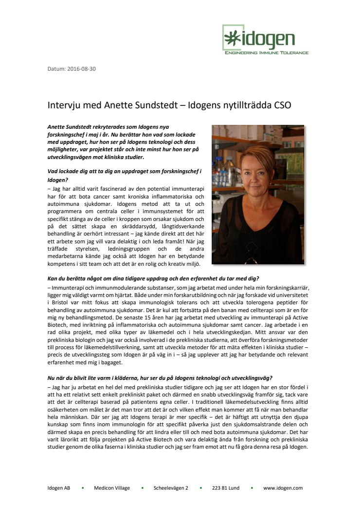 Intervju med Anette Sundstedt – Idogens nytillträdda CSO 