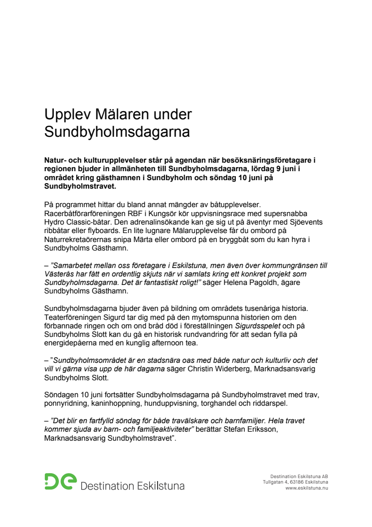 Upplev Mälaren under Sundbyholmsdagarna