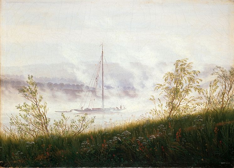 Alene med naturen. Caspar David Friedrich, Elvebåt i morgentåke, 1822