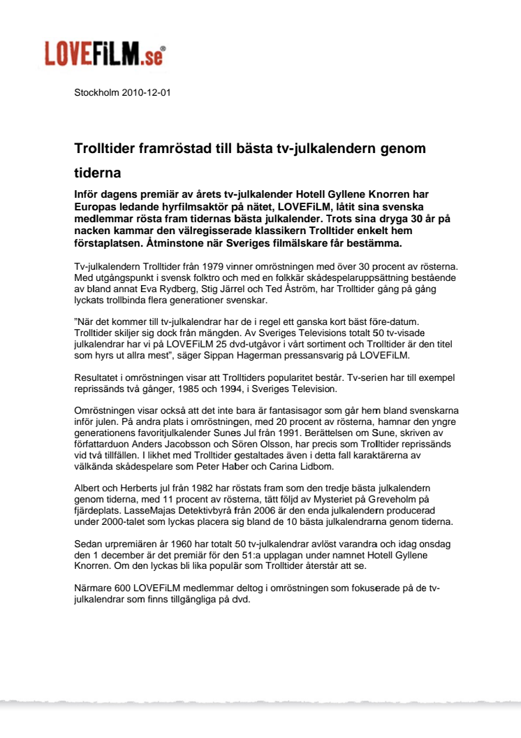 Trolltider framröstad till bästa tv-julkalendern genom tiderna