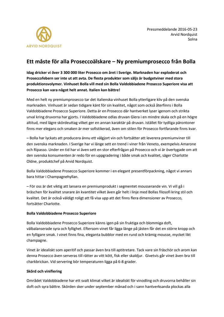 Ett måste för alla Proseccoälskare – Ny premiumprosecco från Bolla 