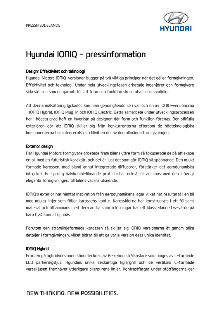 Hyundai IONIQ pressinformation