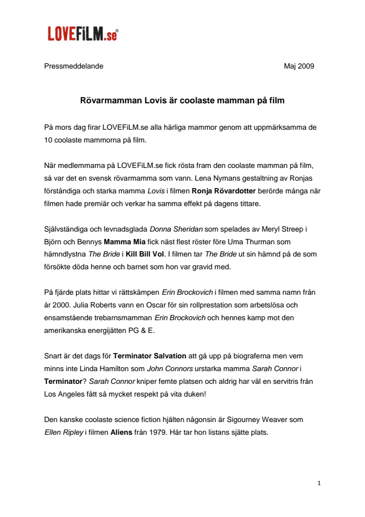 Rövarmamman Lovis är coolaste mamman på film
