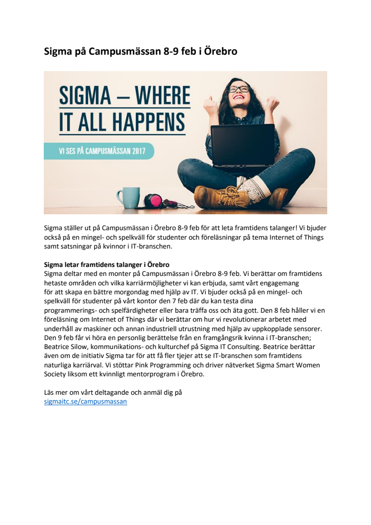 Sigma på Campusmässan 8-9 feb i Örebro