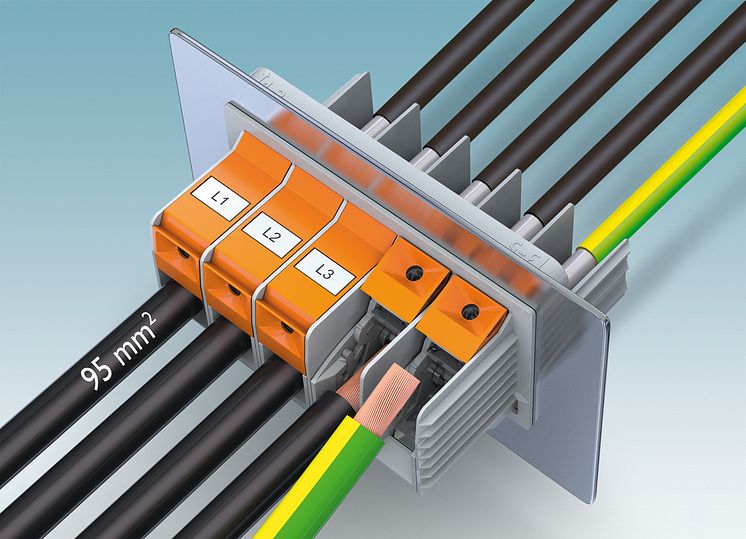 TW 95 high-current feed-through terminal block with new T-LOX connection technology