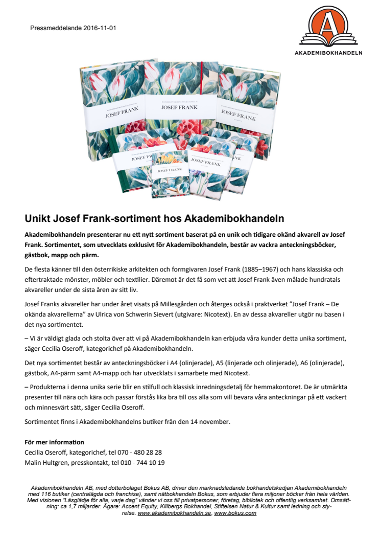 Unikt Josef Frank-sortiment hos Akademibokhandeln