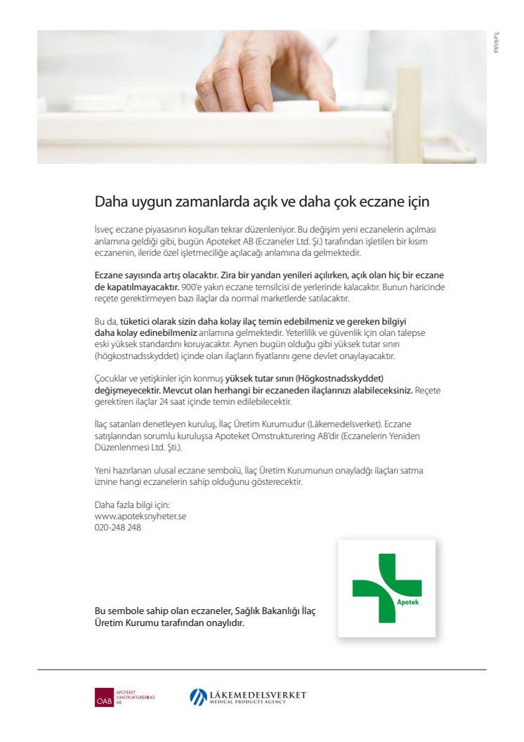 Faktablad om apoteksreformen på turkiska