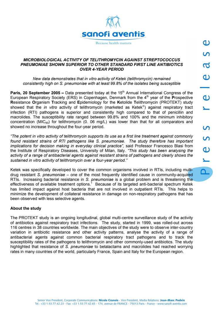 TELITHROMYCIN AGAINST STREPTOCOCCUS PNEUMONIAE SHOWN SUPERIOR