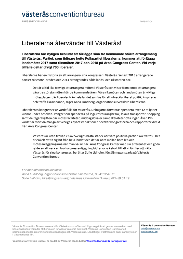 Liberalerna återvänder till Västerås!