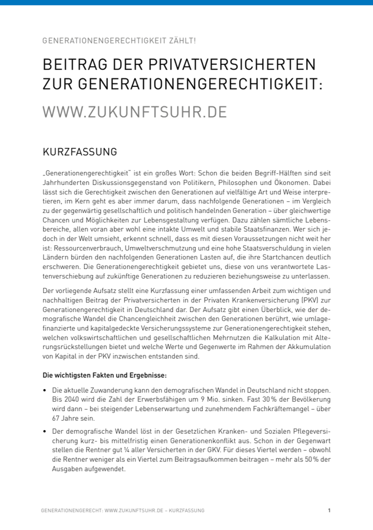 Zukunftsuhr - Aufsatz zur Genereationengerechtigkeit (Kurzfassung)