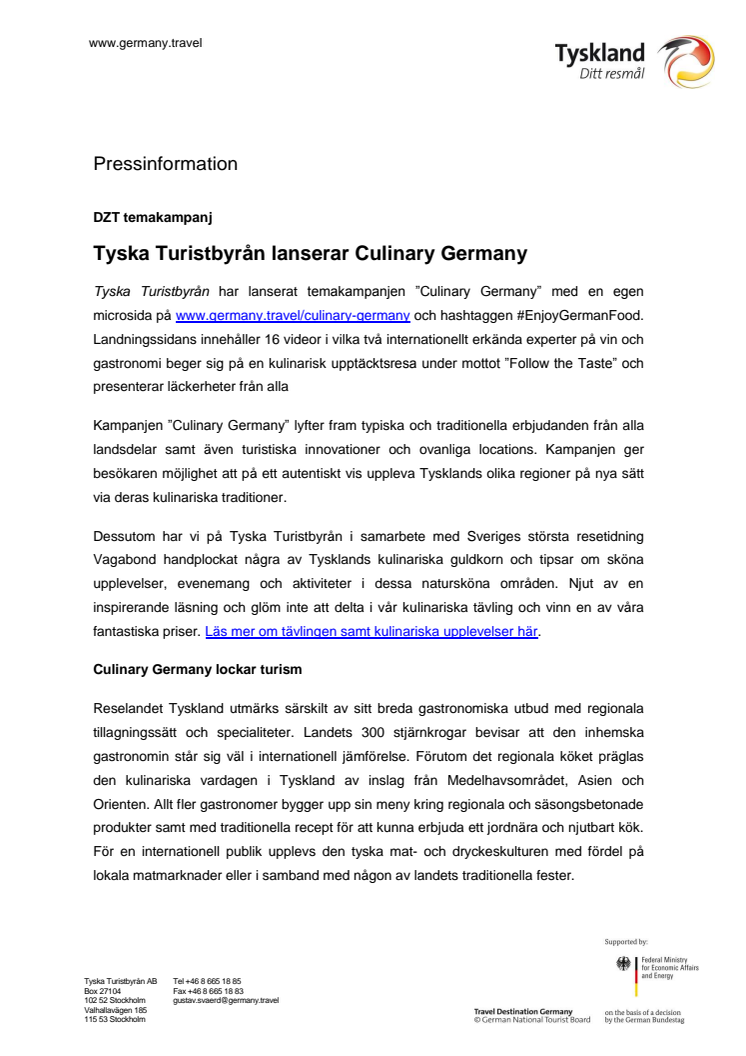 Tyska Turistbyrån lanserar Culinary Germany 