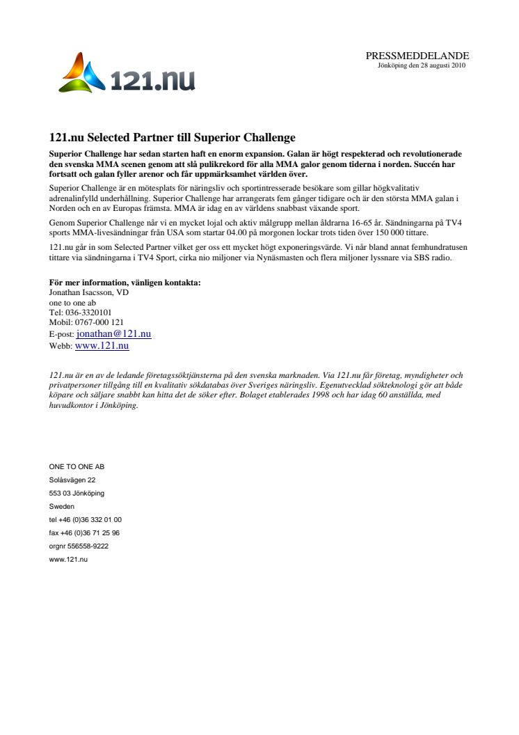 121.nu Selected Partner till Superior Challenge