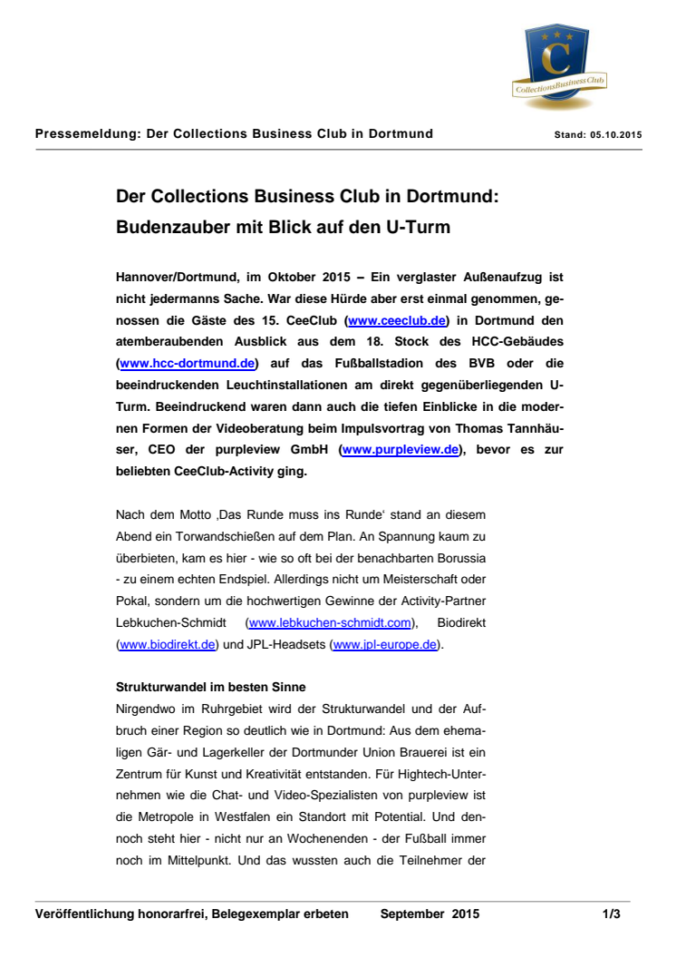 Der Collections Business Club in Dortmund: Budenzauber mit Blick auf den U-Turm