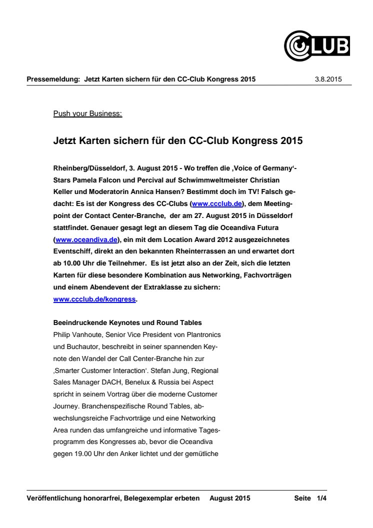 Push your Business: Jetzt Karten sichern für den CC-Club Kongress 2015