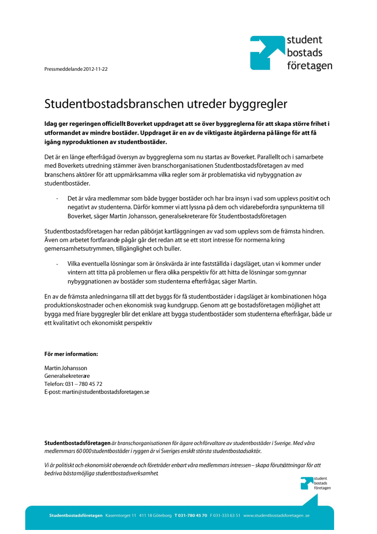 Studentbostadsbranschen utreder byggregler