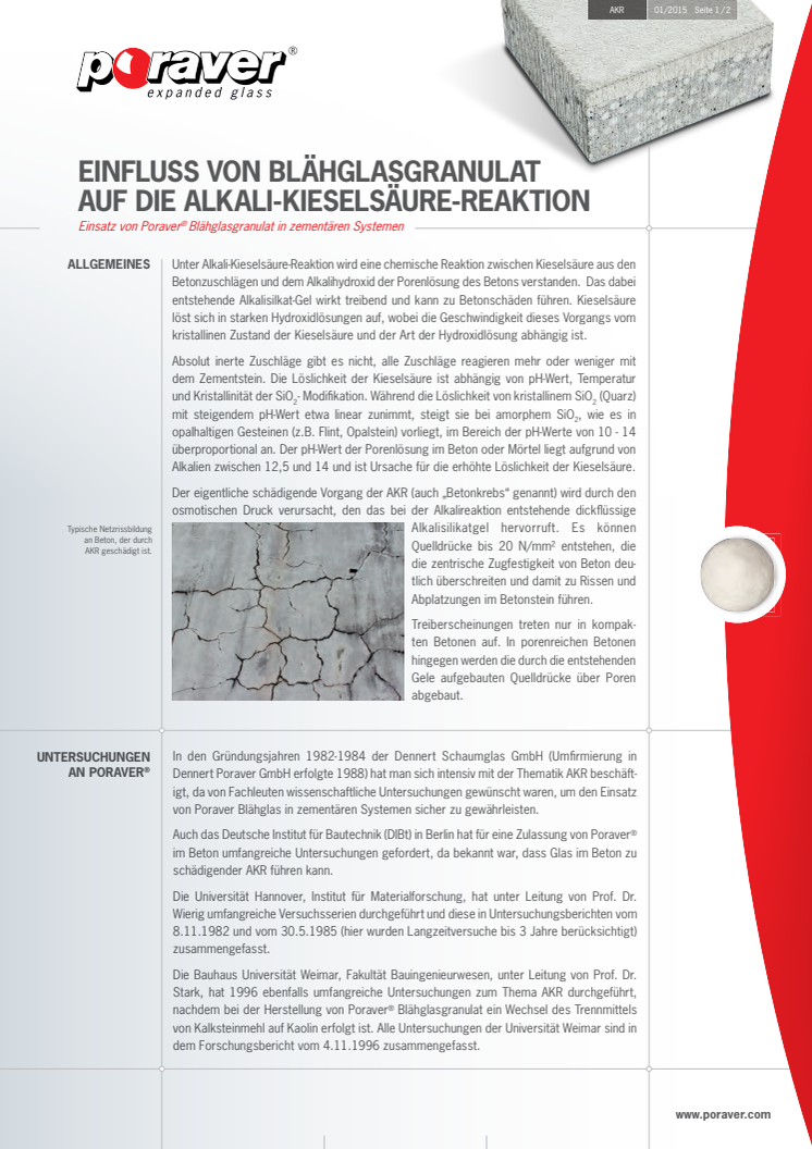 Der Einfluß von Blähglasgranulat auf die Alkali-Kieselsäure-Reaktion in zementären Systemen