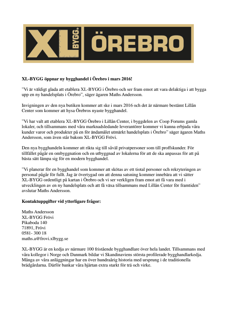 XL-BYGG öppnar ny bygghandel i Örebro 4 april 2016