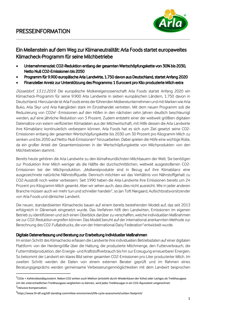 Ein Meilenstein auf dem Weg zur Klimaneutralität: Arla Foods startet europaweites Klimacheck-Programm für seine Milchbetriebe