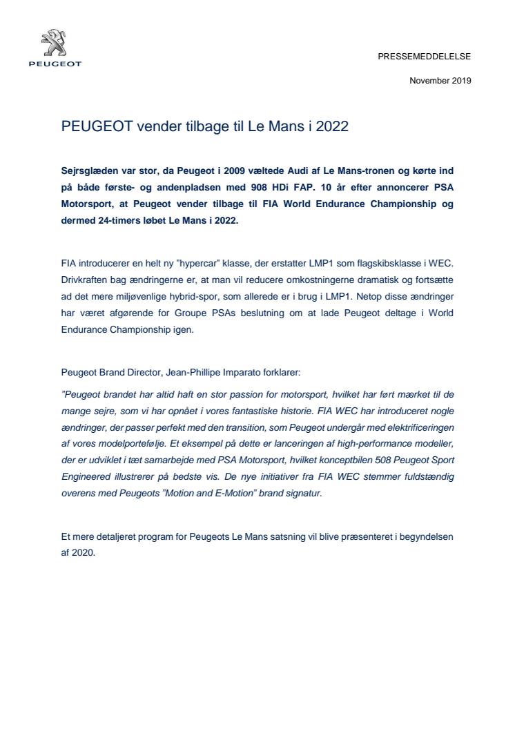 PM - Peugeot vender tilbage til Le Mans i 2022.pdf